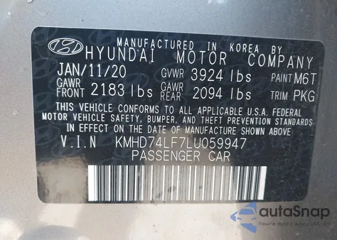 2020 Hyundai Elantra Se from USA, damaged, VIN KMHD74LF7LU059947